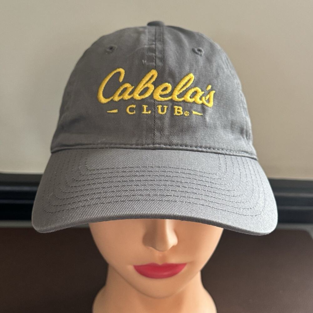 Cabela's Club Hat Cap Gray Yellow Embroidered Adjustable Strapback - READ